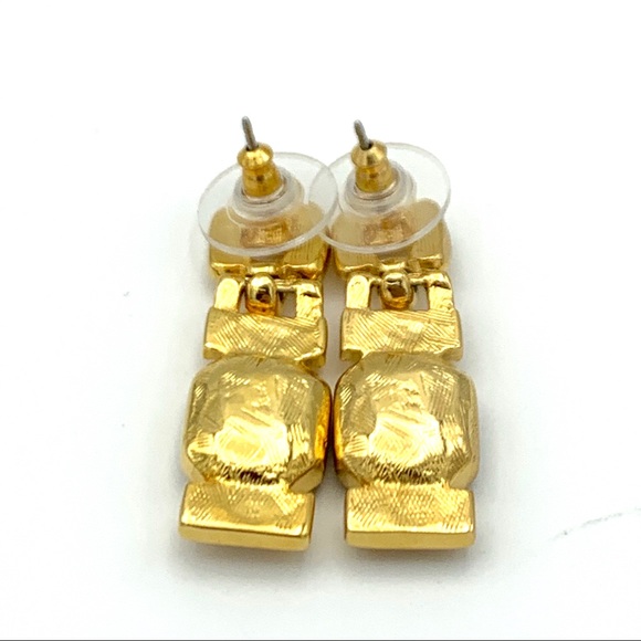 Pierced Earrings crystals set in gold plated metal - Picture 5 of 6